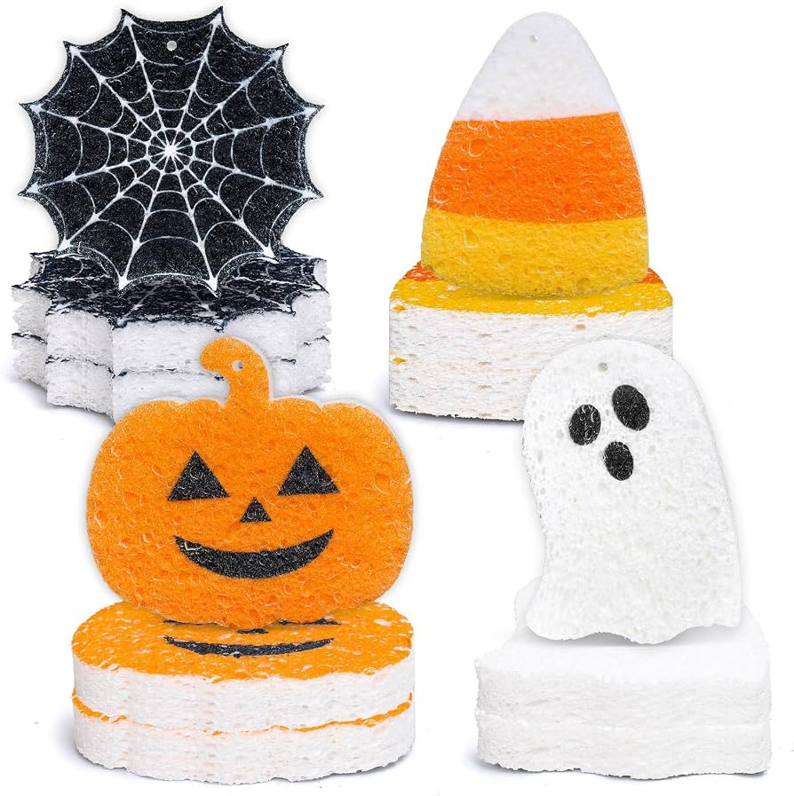 8Pcs Halloween Kitchen Sponges Water Absorbing Wood Pulp Sponges Cute Ghost Pumpkin Corn Spider W... | Amazon (US)