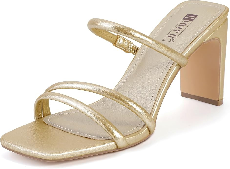 IDIFU IN3 High Heels Strappy Chunky Block Heels Square Toe Three Strap Slip On Heels Comfortable ... | Amazon (US)