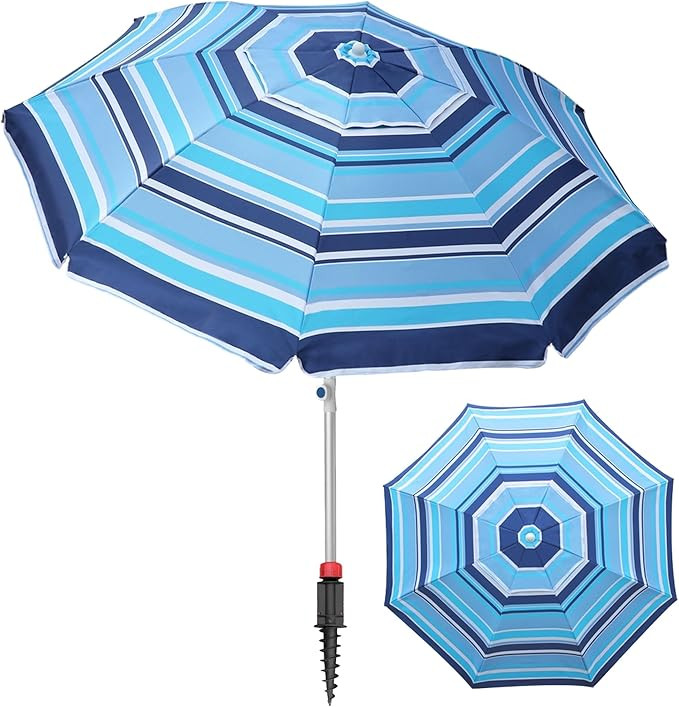 7ft Heavy Duty High Wind Beach Umbrella Parasols with sand anchor & Tilt Sun Shelter, UV 50+ Prot... | Amazon (US)