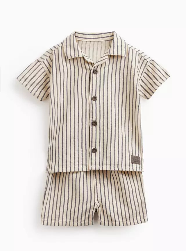 Buy Grey Striped Shirt & Shorts Set 12-18 months | Baby Holiday Clothes | Tu | Tu Clothing