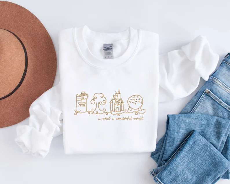 Embroidered World Parks Sweatshirt What A Wonderful World Crewneck Embroidered Sweatshirt - Etsy | Etsy (US)