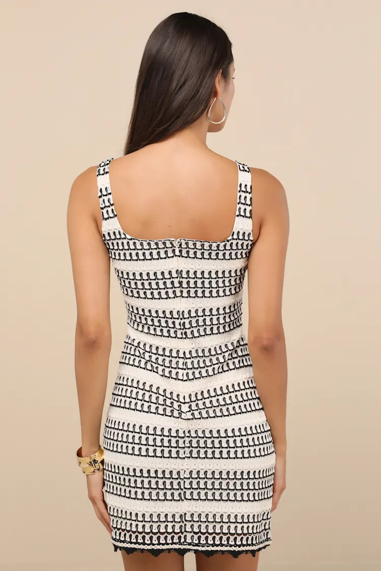 Alianora Cream and Black Crochet Mini Dress | Lulus