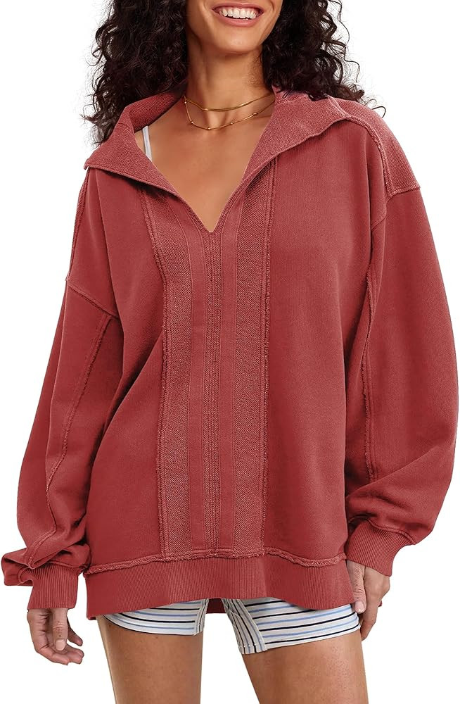 Locachy Women's Casual Oversized Sweatshirt V Neck Long Sleeve Pullover Tops Fashion Outfits Clot... | Amazon (US)