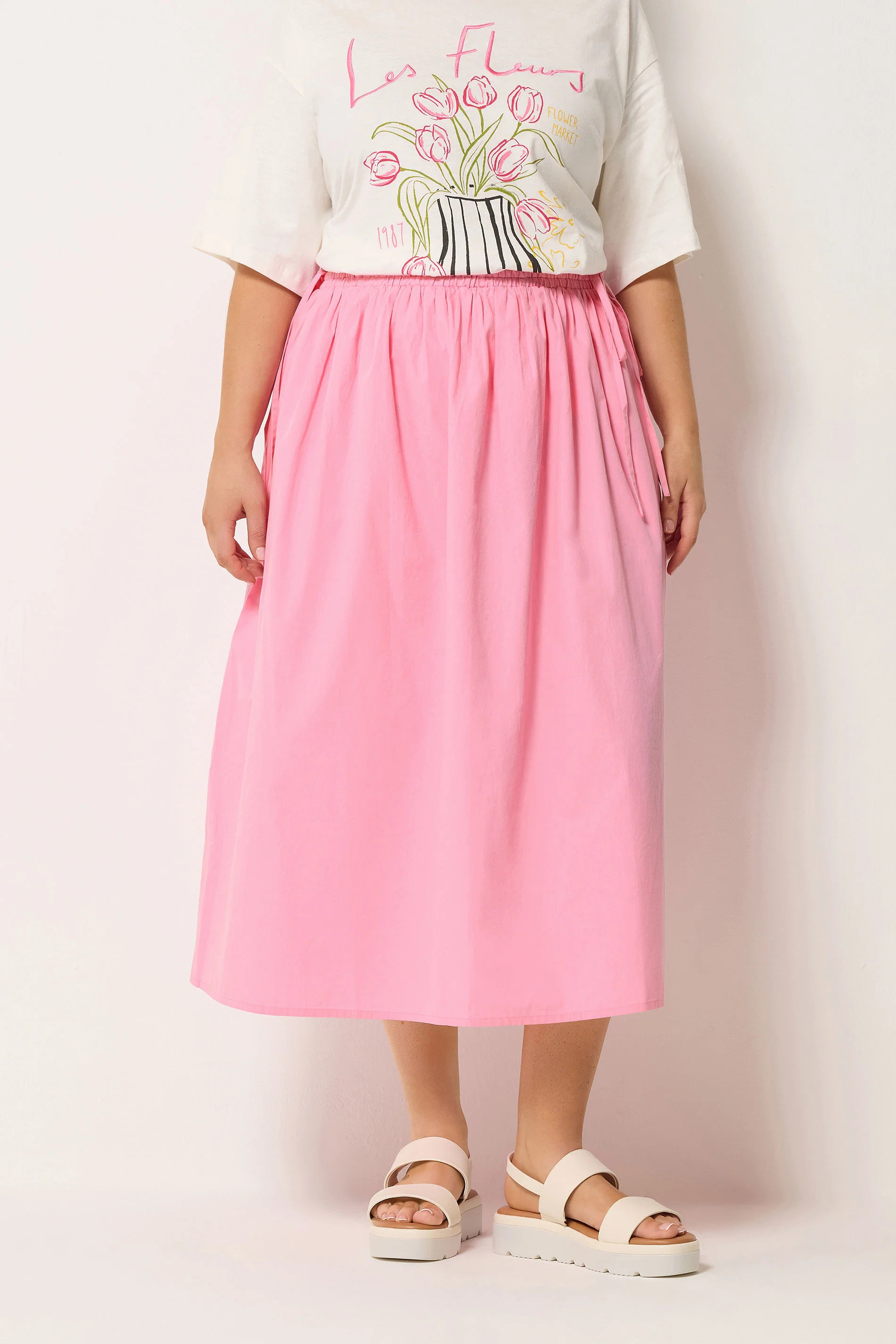 YOURS Plus Size Pink Poplin Midi Skirt | Yours Clothing IE