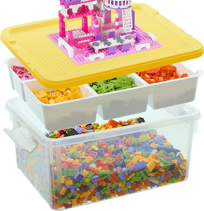 Citylife 17QT Plastic Storage Bin with Yellow Building Baseplate Lid Removable Tray with 5 Compar... | Amazon (CA)