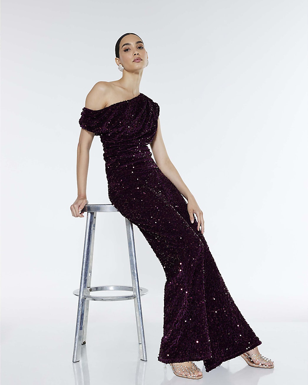 Red Pull On Velvet Sequin Trousers | River Island UK & IE