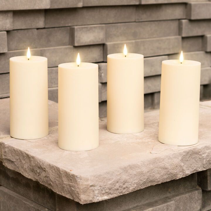 Infinity Wick Outdoor Ivory Candles, 3"x6", Set of 4 | Lights.com