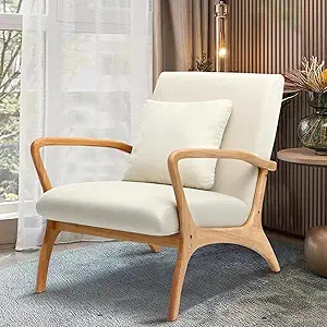 CDCASA Mid-Century Modern Accent Chair with Cushion, 28.3'' Long Armrest Chairs Upholstered Linen... | Amazon (US)