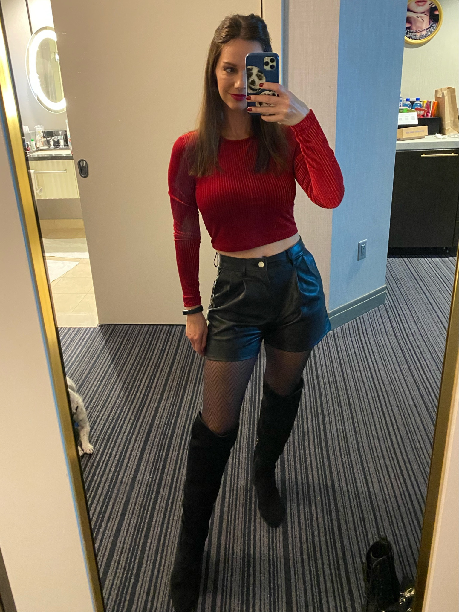 Cute Valentine’s Day look. Love leather shorts with patterned tights! Linked some similar styles of shorts and tops (my exact ones aren’t available anymore)  

#LTKstyletip #LTKSeasonal #LTKsalealert
