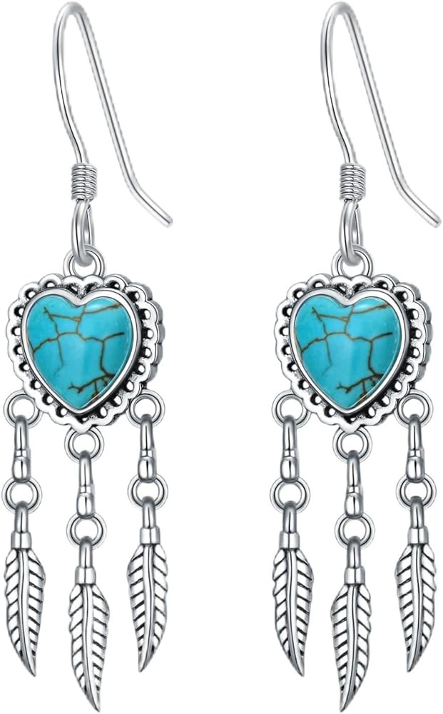 Genuine Turquoise Dangle Heart Earrings for Women 925 Sterling Silver Heart Turquoise Earrings wi... | Amazon (US)