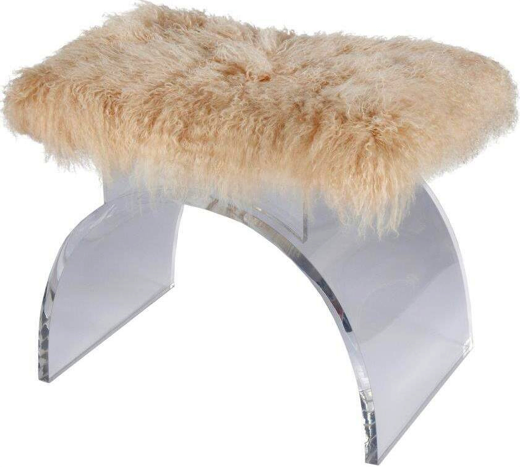 Marlowe Mongolian Fur Cushion Lucite Arched Stool | 1stopbedrooms