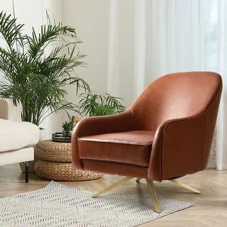 Faux Leather Upholstered Swivel Base Mid-century Modern Armchair - 32.6" H × 31.5" D - Overstock... | Bed Bath & Beyond
