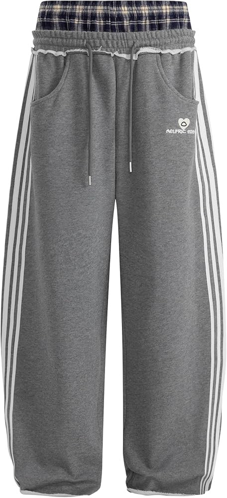 Aelfric Eden Baggy Wide Leg Sweatpants for Women Plaid Patchwork Sweat Pants Loose Long Pants wit... | Amazon (US)