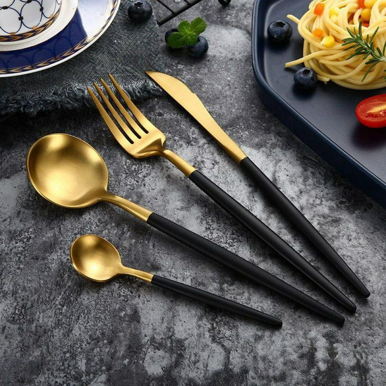 Clearance!Black Gold Flatware, Matte Black Handle 18/10 Stainless Steel Tableware Sets for 4 Incl... | Walmart (US)