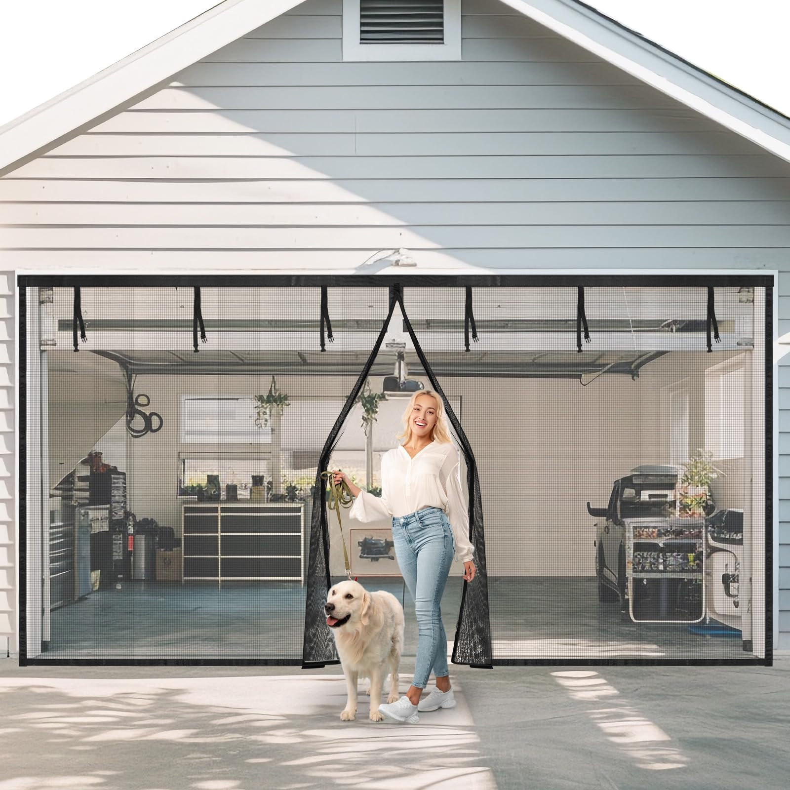 Garage Door Screen for 1 Car, 2 Car Garage, Magnetic Closure Heavy Duty Weighted Bottom Fiberglas... | Amazon (US)