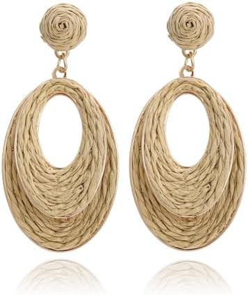 Handmade Raffia Hoop Earrings for Women - Lightweight Boho Dangle Jewelry, Summer Beach Vacation ... | Amazon (CA)