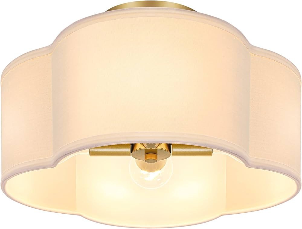 4-Light Semi Flush Mount Ceiling Light Fixture, Gold Modern Close to Ceiling Lamp with White Fabr... | Amazon (US)