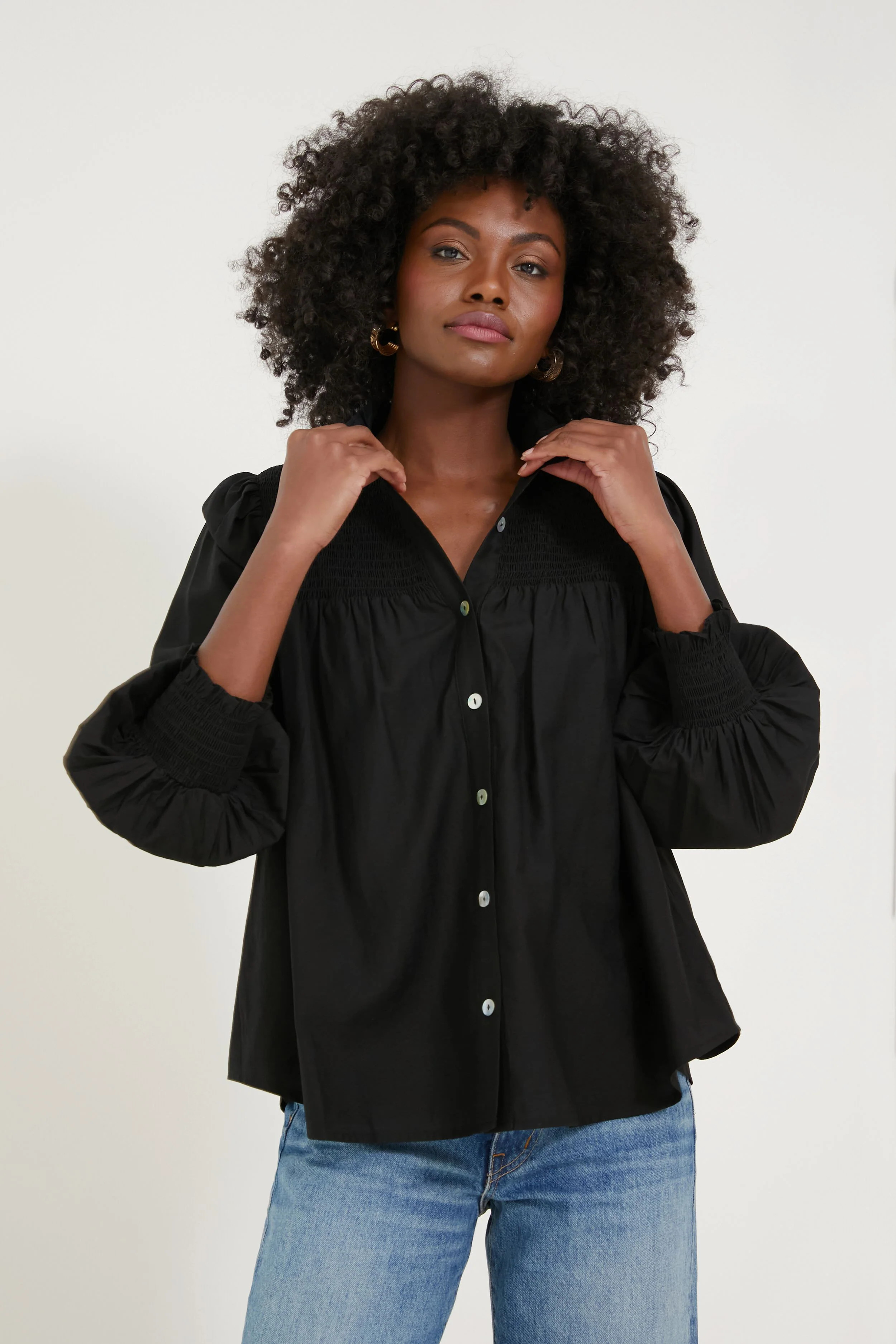 Black Jaia Smocked Blouse | Tuckernuck (US)