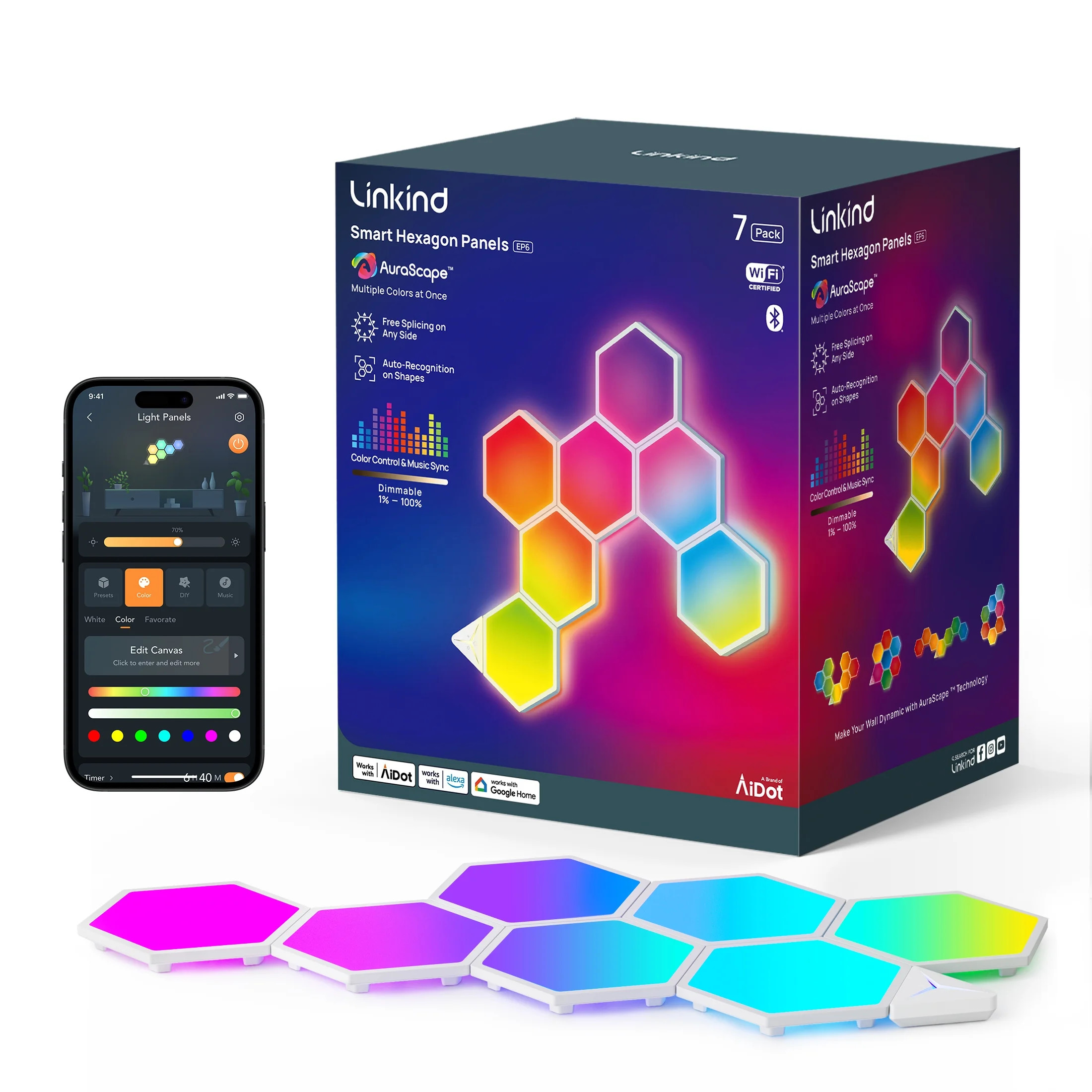Linkind EP6 Smart Hexagon Panels, Multi-Color LED Wall Light Panels, Music Sync, Indoor Modern De... | Walmart (US)