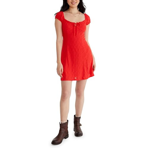 Aeropostale Women's Knit Eyelet Short Sleeve Mini Dress, RED | Amazon (US)