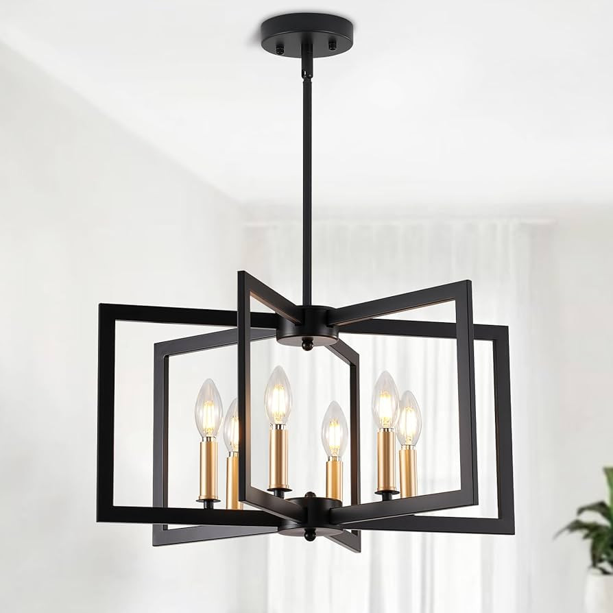 Black Chandelier, Dining Room Light Fixture Geometric Metal Modern Industrial Chandelier Lighting... | Amazon (US)