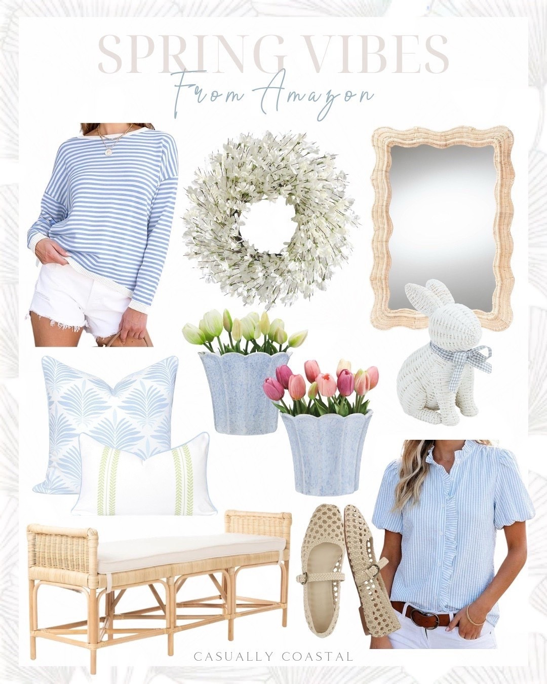 Spring Vibes From Amazon

Amazon home decor, Amazon sweater, Amazon pillow cover, Amazon mirror, Amazon wreath, Amazon spring home decor, Amazon bench, Amazon flats, Amazon blouse, striped sweater, spring wreath, spring blossom cluster wreath, scallop rattan accent wall mirror, coastal pillow covers, blue and white pillow cover, lumbar pillow cover, fluted ceramic pot, white faux tulips, Amazon tulips, mud pie wicker resin bunny, Easter decor, gold bunny figurines, rattan sandbar bench, coastal bench, striped blouse, blue and white blouse, Mary Jane flats, spring flats

#LTKSeasonal #LTKHome