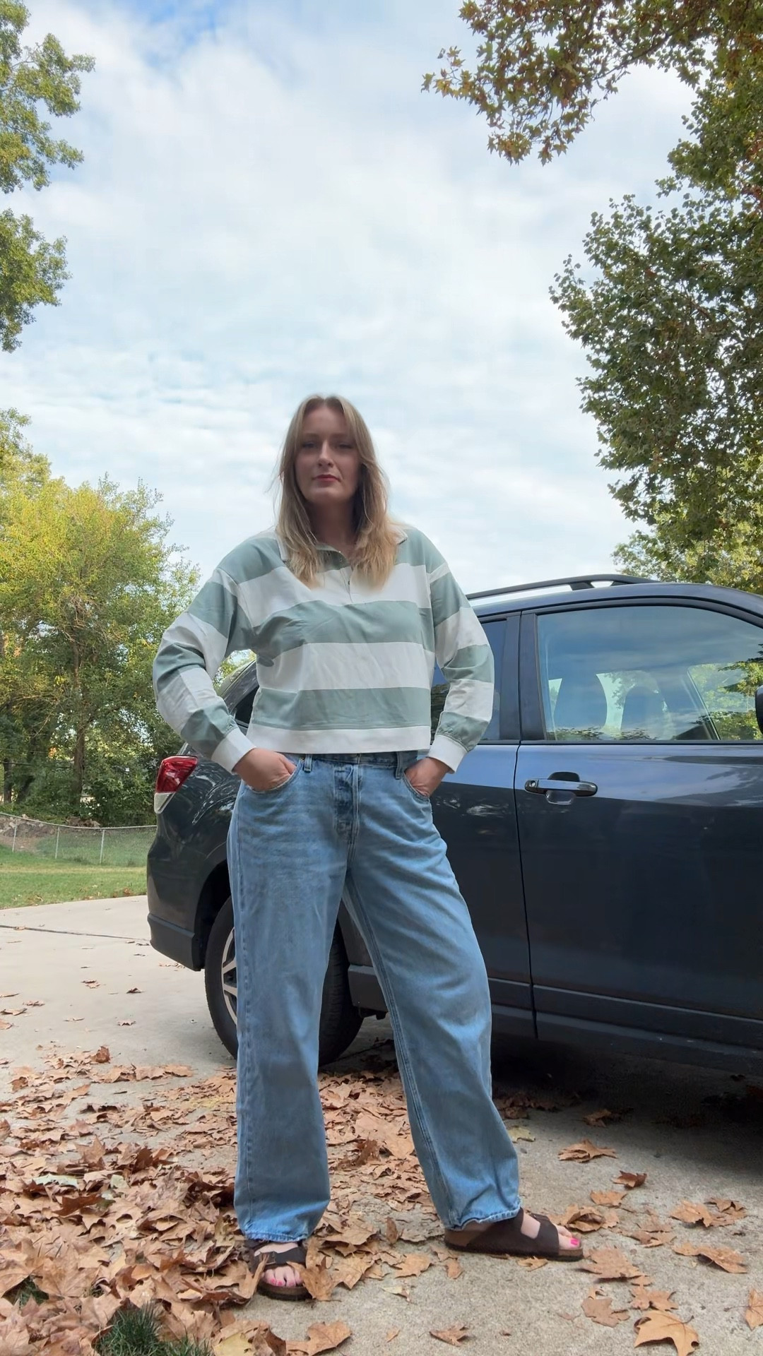 Today’s OOTD is all about those subtle fall vibes without going full pumpkin spice yet 🍁 My Target rugby shirt is giving preppy but toned down with muted green + white stripes (aka not your typical loud rugby), and it pairs perfectly with these wide leg jeans (also Target 🙌). Threw on my classic Birkenstock Arizona sandals for that effortless, casual look, and topped it all off with my current obsession—the perfect Tarte lip shade for transitioning from summer brights into cozy fall tones ✨

Shop the full look here 👇

#TargetStyle #TargetFinds #TargetOOTD #AffordableStyle #EverydayStyle #CasualOOTD #FallTransition #FallOutfitInspo #WideLegJeans #Birkenstocks #BirkenstockStyle #TarteLip #TarteCosmetics #LTKUnder50 #LTKFall #LTKTarget #LTKStyle #OOTDInspo #OOTDFall #EverydayChic Target rugby shirt, muted green striped rugby top, affordable fall outfit, wide leg jeans Target, casual preppy outfit, Birkenstock Arizona sandals, classic Birkenstocks, Tarte fall lip color, summer to fall lip shade, affordable everyday style, transition to fall outfit, Target fall fashion, rugby shirt outfit idea, casual chic fall look, comfy fall outfit 