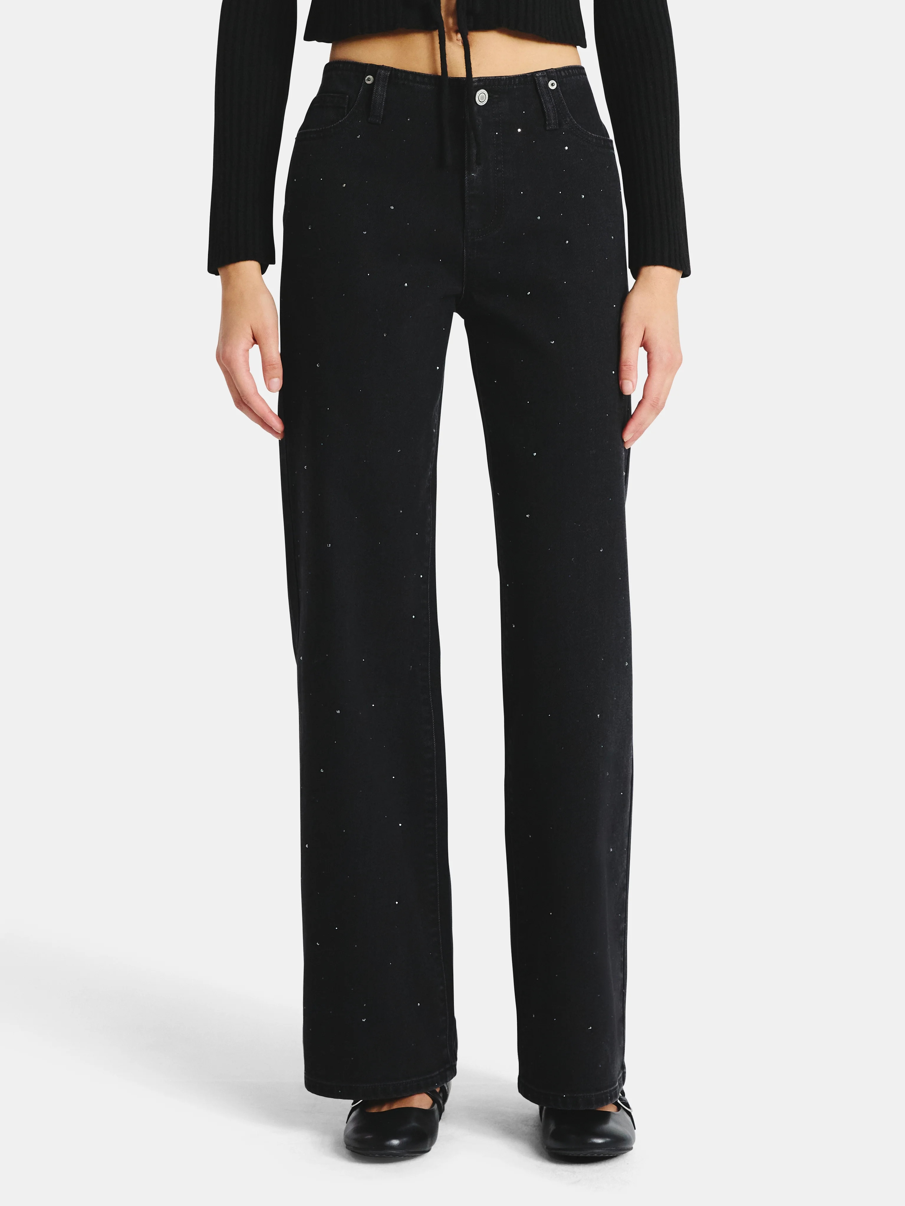 No Boundaries Studded Baggy Wide Leg Jeans, 31.5'' Inseam, Women's | Walmart (US)