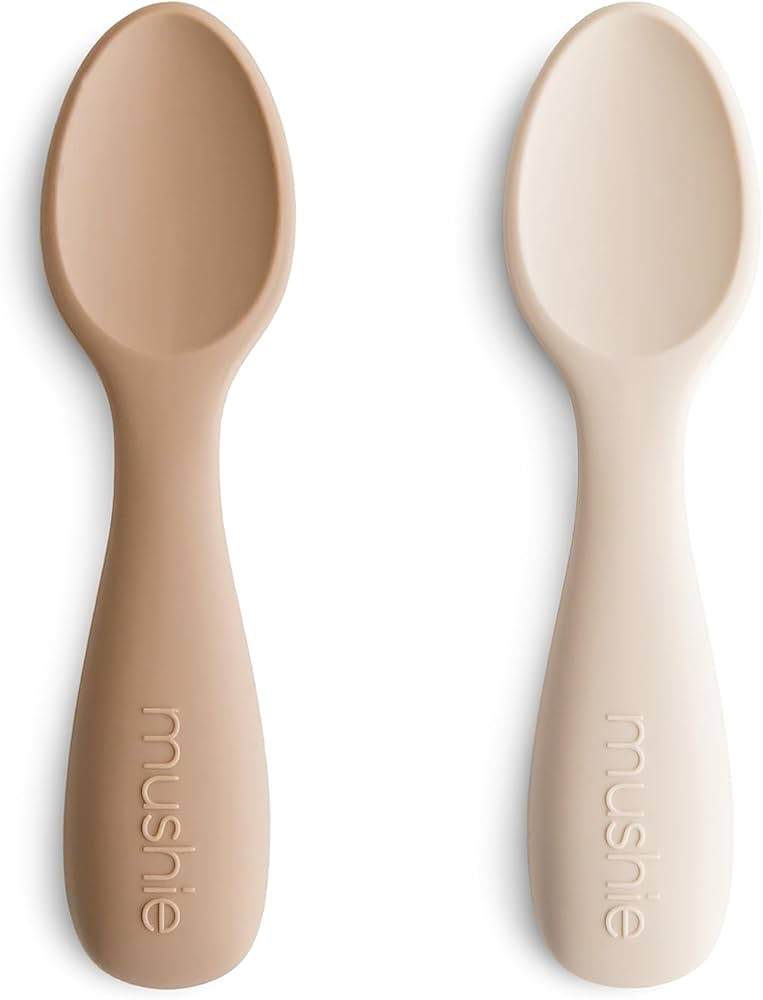 mushie Silicone Toddler Starter Spoons | 2 Pack (Natural/Shifting Sand) | Amazon (US)