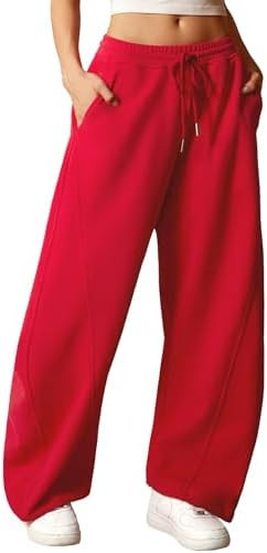 ELLEVEN Women's Y2K Wide Leg Sweatpants - High Elastic Waist Baggy Pants with Pockets & Adjustabl... | Amazon (US)