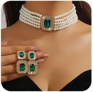 Octwine Boho Gold Silver 1920s Layered Pearls Necklace Earrings Set for Women Trendy Retro Black ... | Amazon (US)