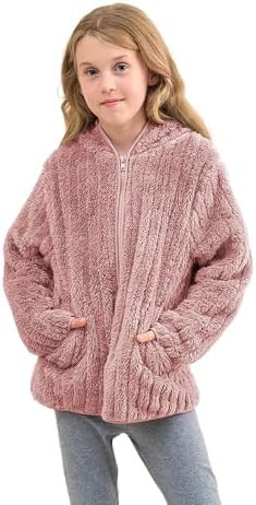 Girls Zip Up Hoodie Fall Fleece Lightweight Jacket for Kids Winter Fashion Sherpa Coat with Pocke... | Amazon (US)