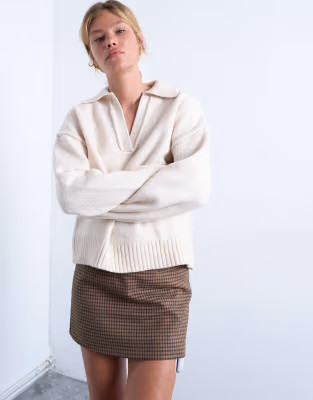 Topshop knit v neck collar sweater in oat | ASOS | ASOS (Global)