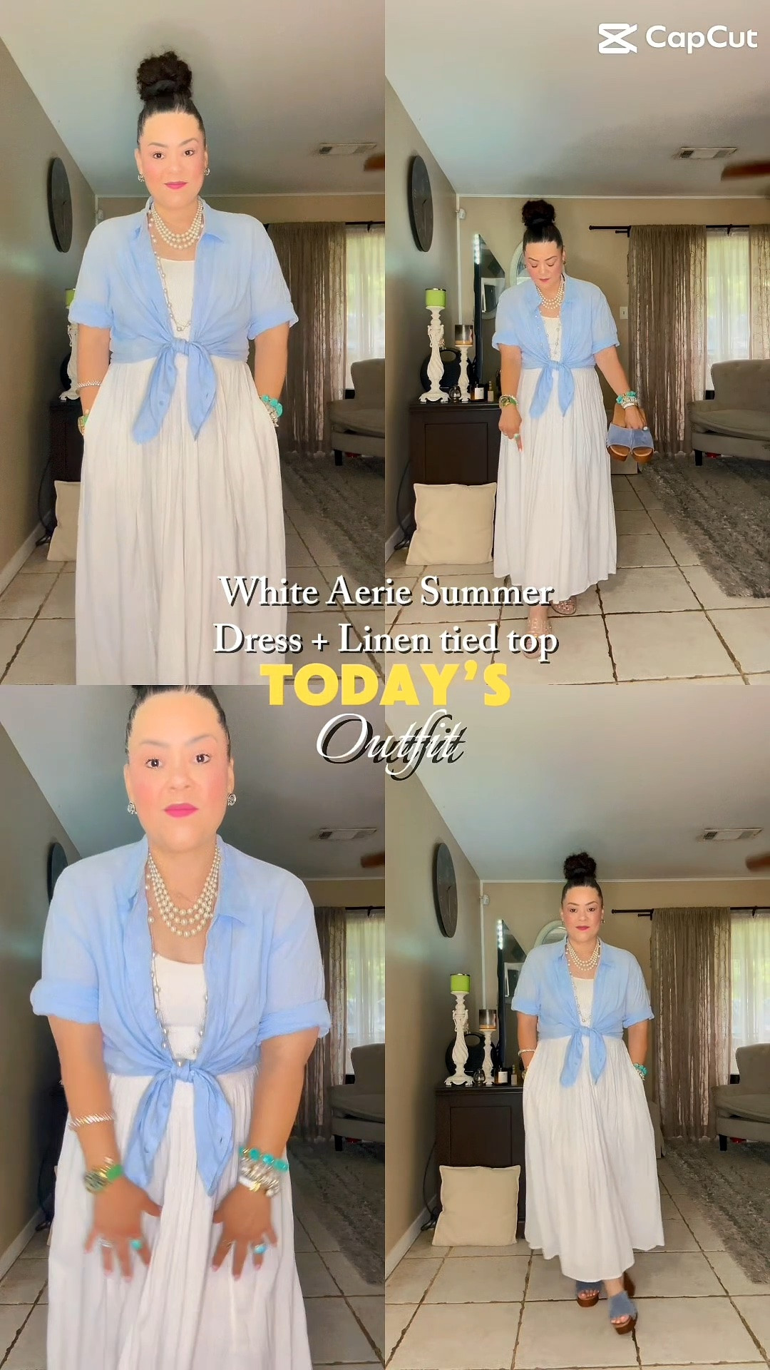 Aerie Summer Dress + cotton linen blend tied shirt, perfect chic look. @Aerie  @TJ Maxx   @Target @amazonfindsandfashion

#LTKootd #LTKOver40 #LTKMidsize