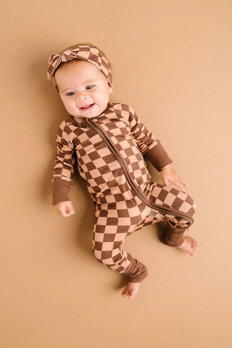 Espresso Checkered Bamboo Sleeper | Little One Shop Co