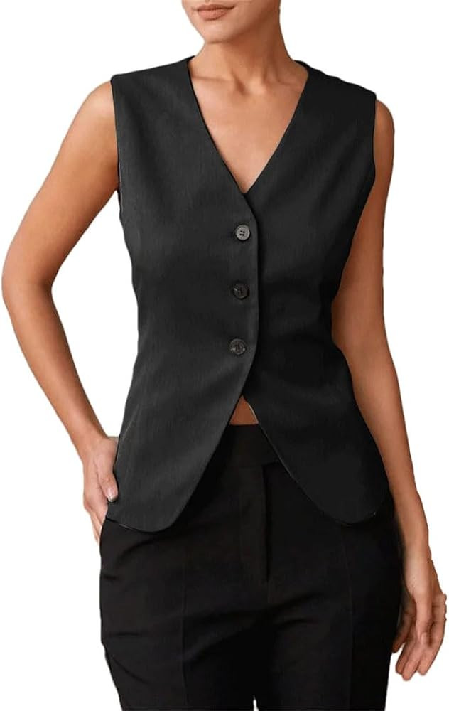 Women's Vest V Neck Single Breasted Casual Sleeveless Vest Slim Fit Women's Everyday Outerwear | Amazon (US)