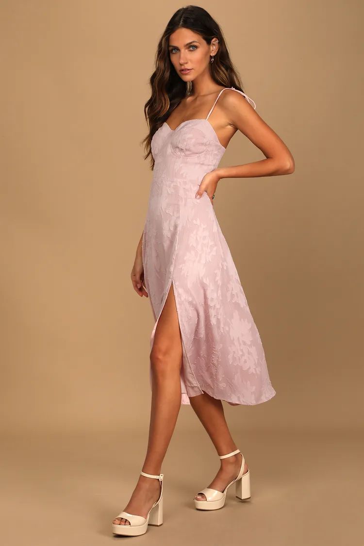 Loveliest Looks Blush Pink Floral Jacquard Tie-Strap Midi Dress | Lulus