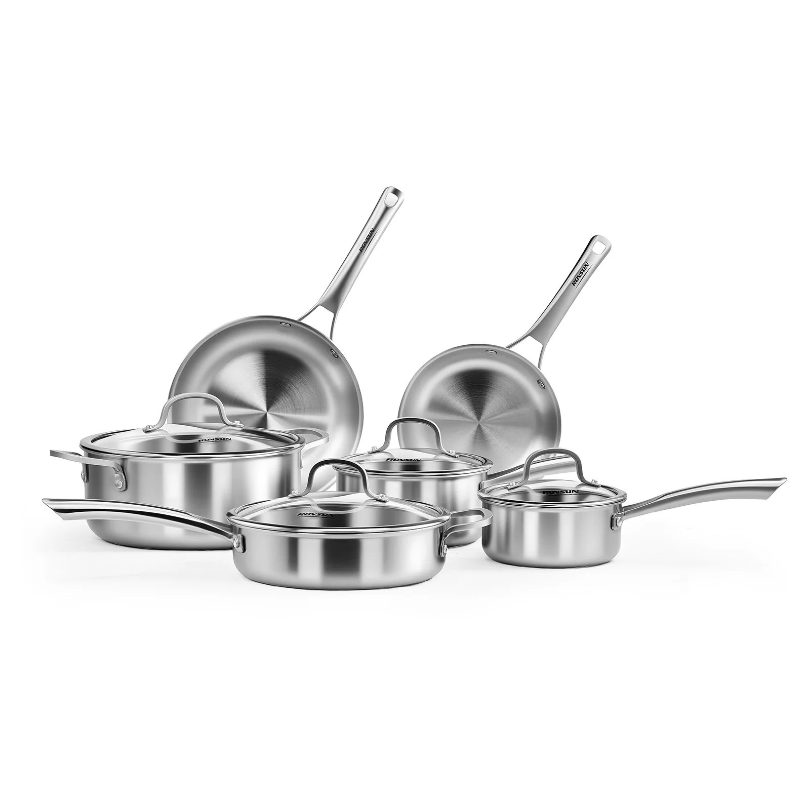 ROVSUN 10-Pcs Stainless Steel Cookware Set with Lids/Tri-Ply Pots and Pans Set/Full Clad Frying Pans/PFOA and PTFE Free one_size | LS-G47001232 | Lowe's