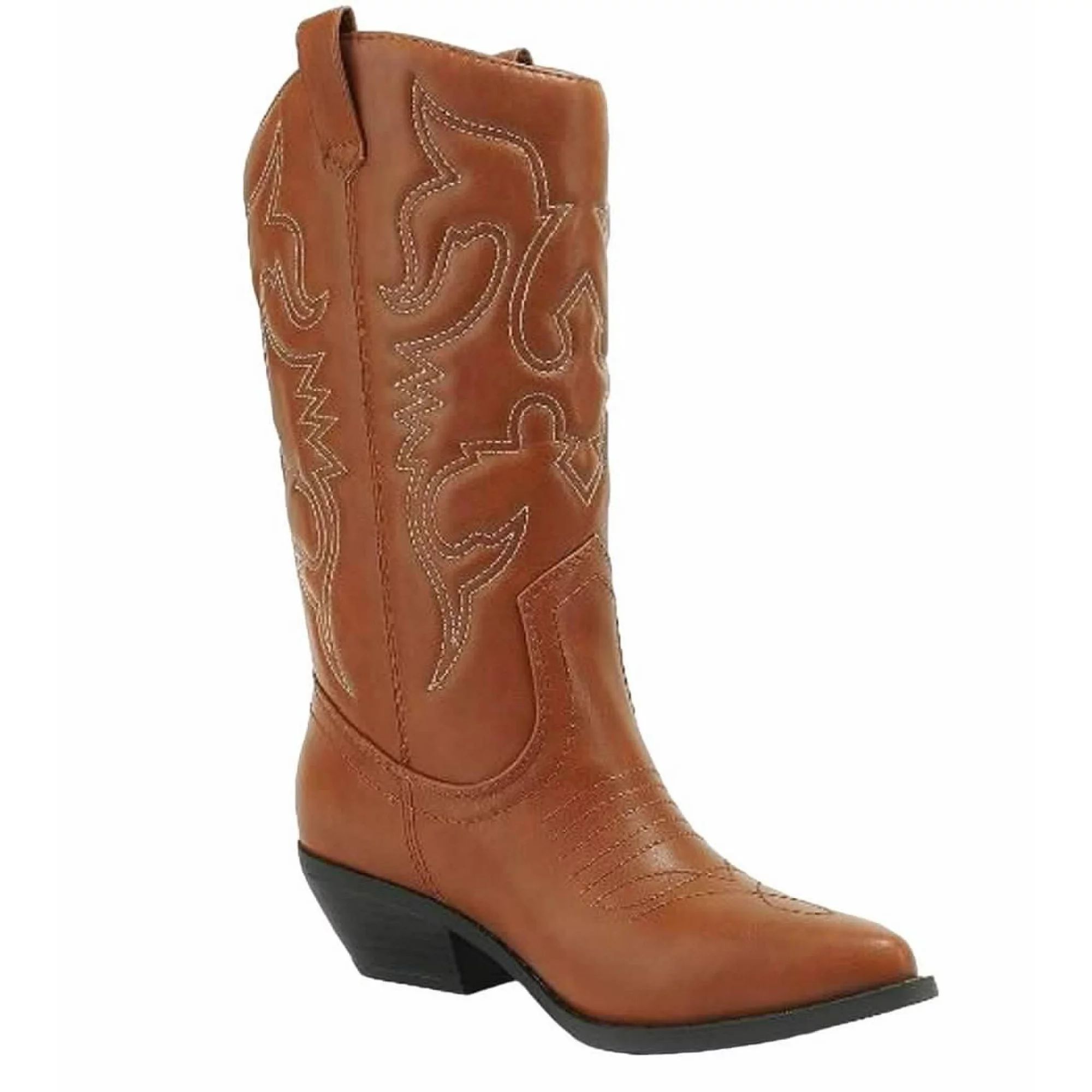 Shoes 18 Womens Faux Leather Western Cowboy Boots W/Traditional Embroidery (8, Cognac 6314 Tall) | Walmart (US)