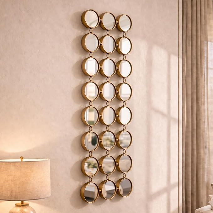 Gold Decorative Wall Mirror, 40.5" x 14.5" Metal Frame Accent Mirror with 24 Pieces Round Mirrors... | Amazon (US)