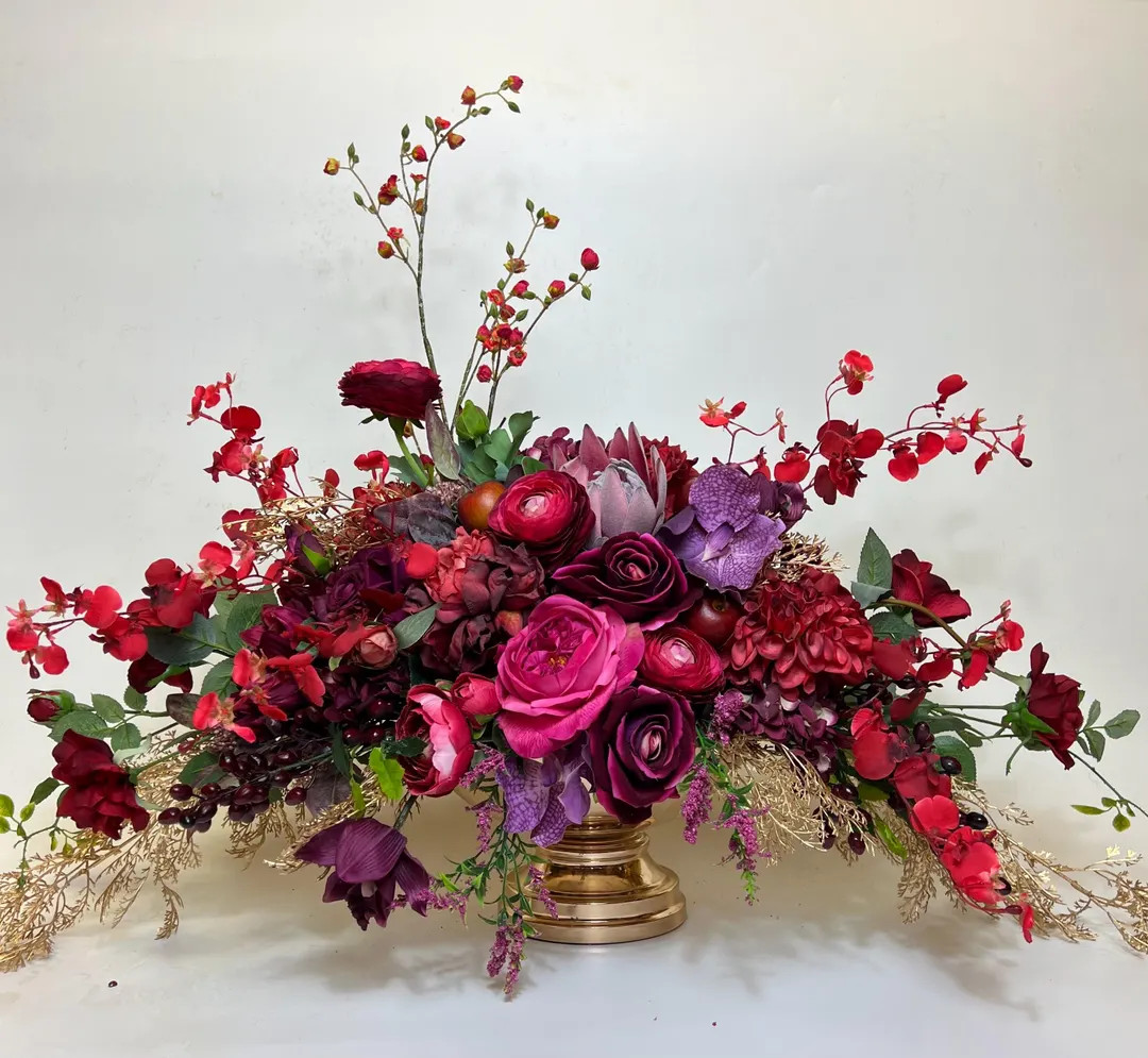 Grande Luxurious Christmas Centerpiece, Artificial Floral Arrangement, Deep Jewel Toned Centerpie... | Etsy (US)