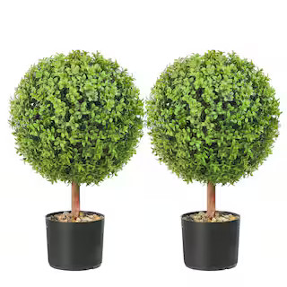 VEVOR Artificial Topiaries Boxwood Trees 22 in. Green Artificial Boxwood Topiaries With Container... | The Home Depot