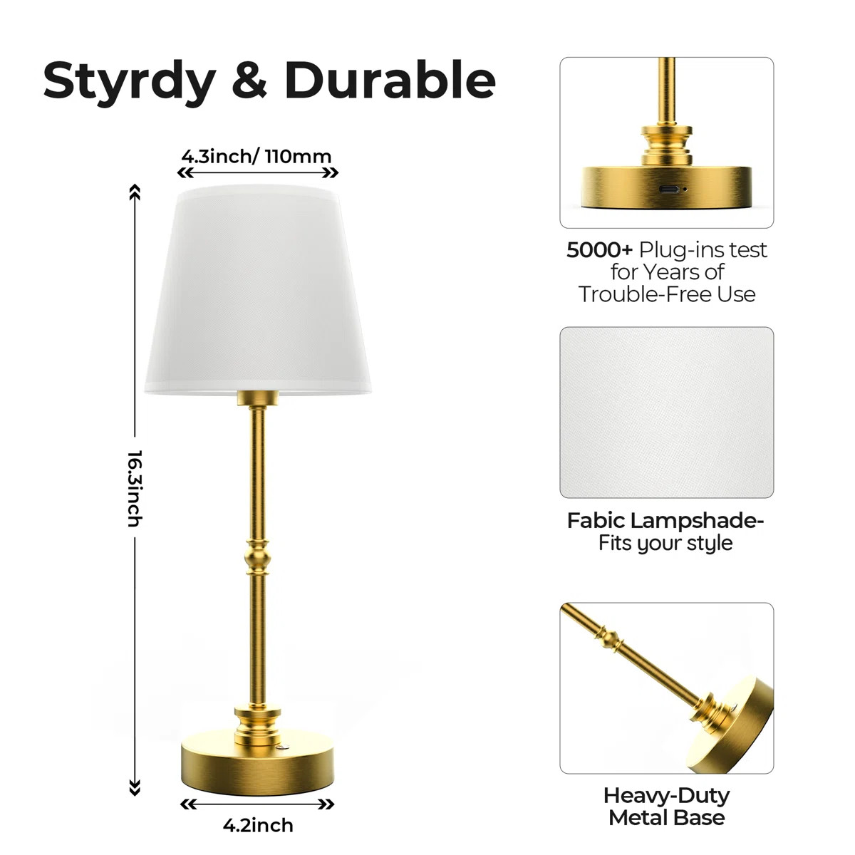 Rechargeable Table Lamp Cordless,5200mah Battery Operated Led Lamp,3000k Stepless Dimming,portabl... | Wayfair North America