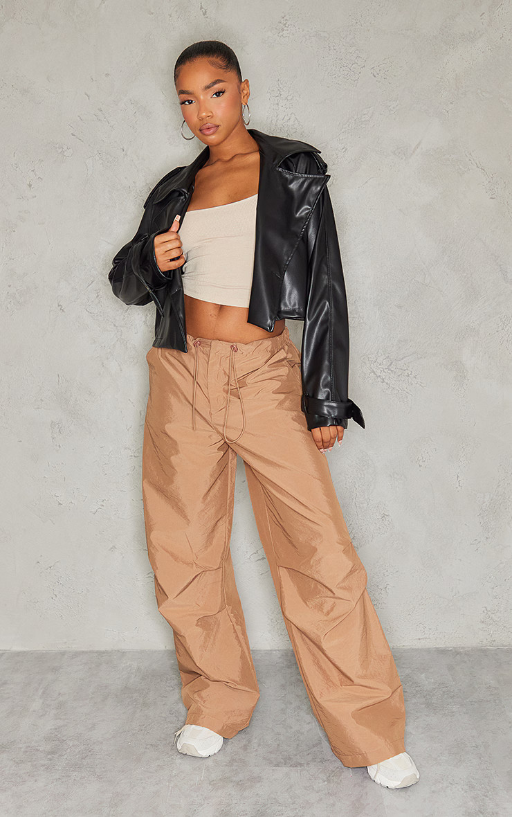 Black Faux Leather Cropped Trench | PrettyLittleThing UK