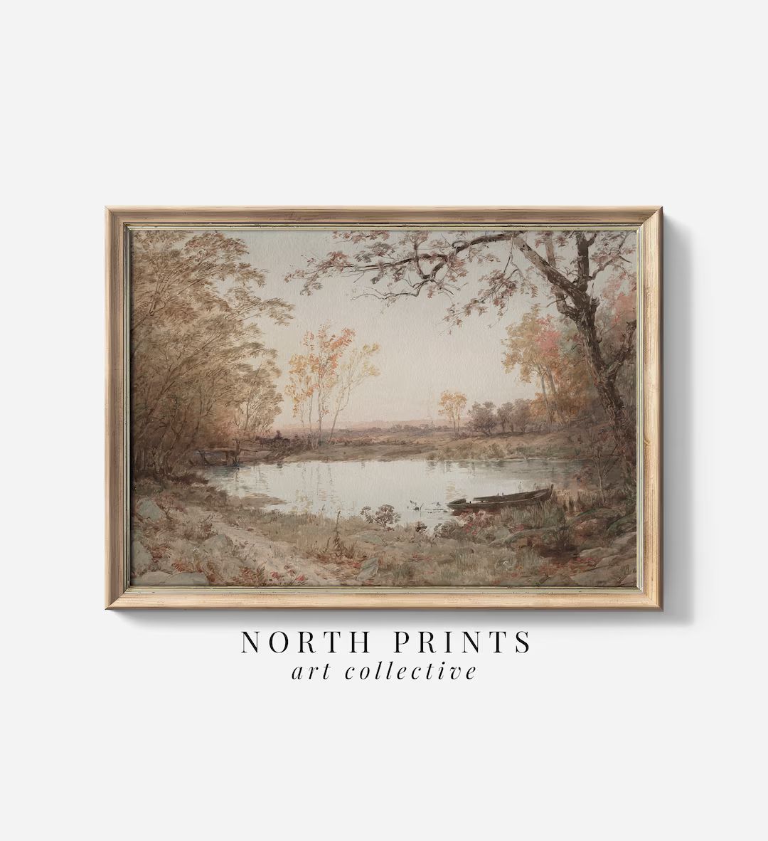 Muted Autumn Pond Landscape Painting Vintage Wall Art Neutral PRINTABLE Digital Download North Pr... | Etsy (US)