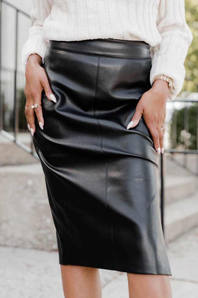 Brilliant Idea Black Faux Leather Midi Skirt | Pink Lily