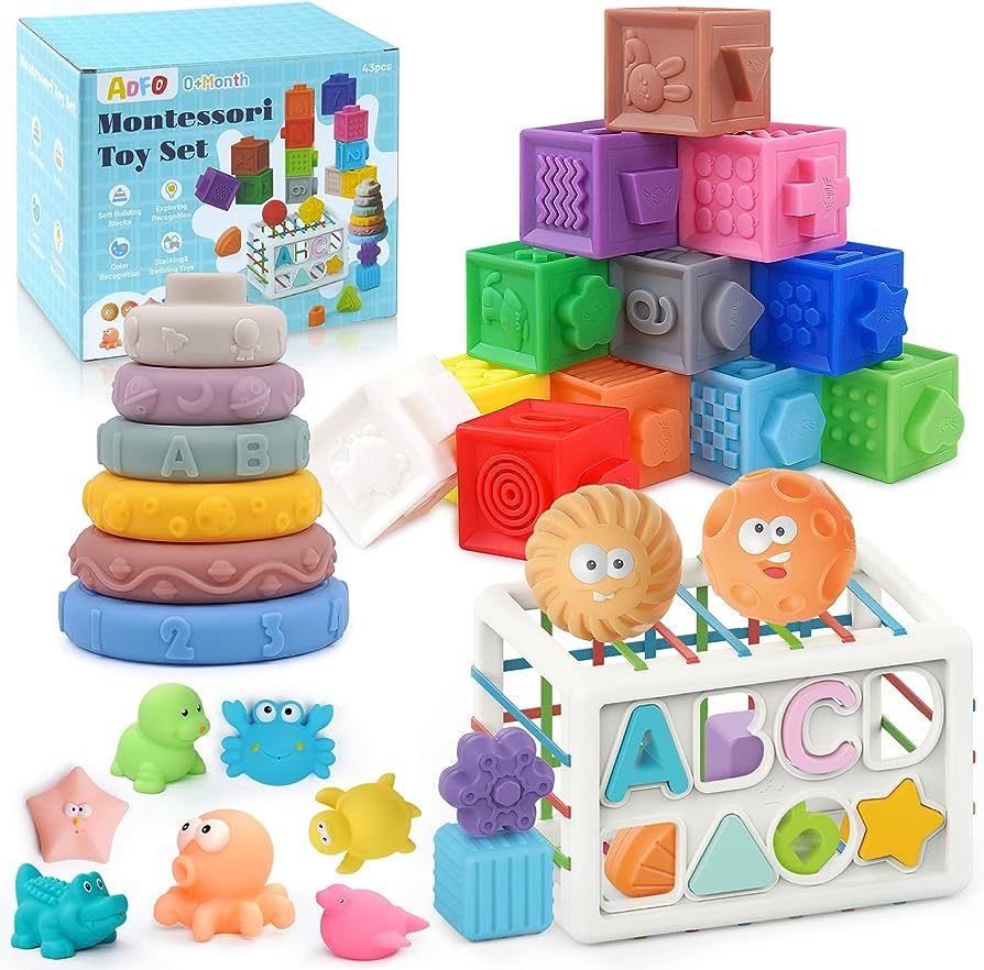 ADFO 5 in 1 Baby Toys 6to12-18 Months, 43PCS Montessori Toys for 1 2 3 Year Old, Include Soft Sta... | Amazon (US)
