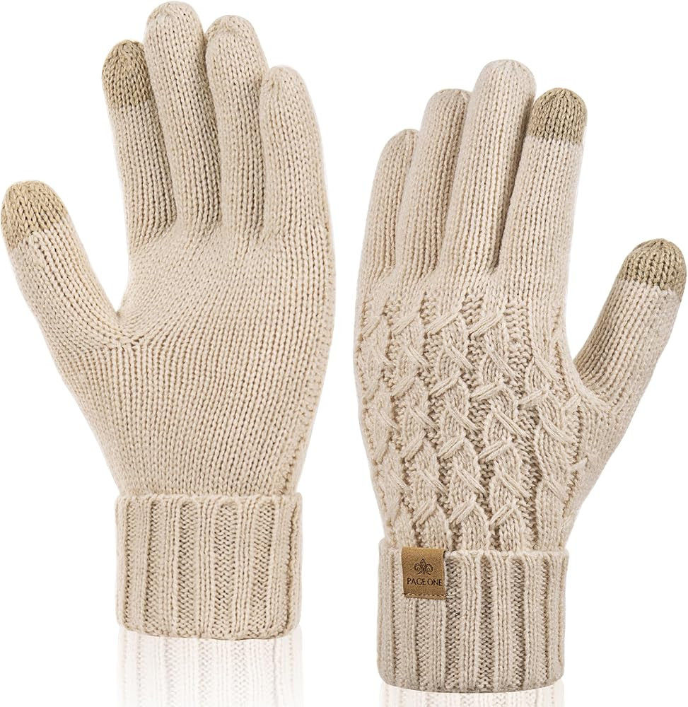 PAGE ONE Winter Gloves for Women Touchscreen Texting Warm Knit Fleece Lined Gloves for Cold weath... | Amazon (US)