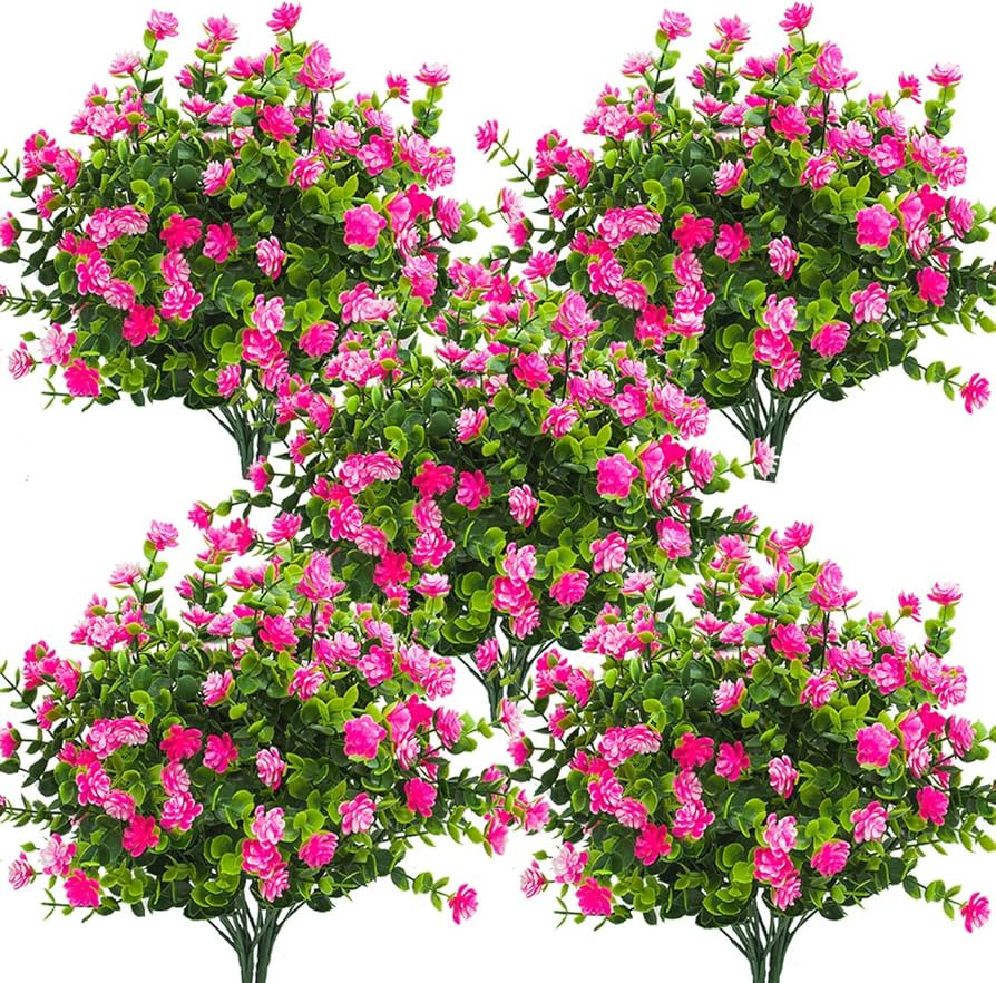 Grunyia 10 Bundles Artificial Fake Flowers, Faux Outdoor Plastic Plants UV Resistant Shrubs Outsi... | Amazon (US)
