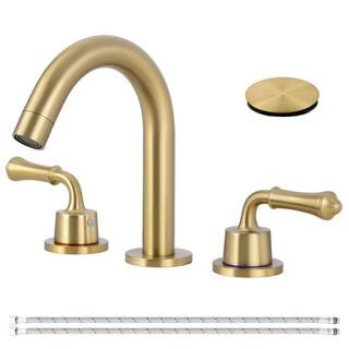 AKLFGN 8 in. Widespread Double Handle Bathroom Faucet 3 Hole Sink Faucet with Pop-Up Drain in Bru... | The Home Depot